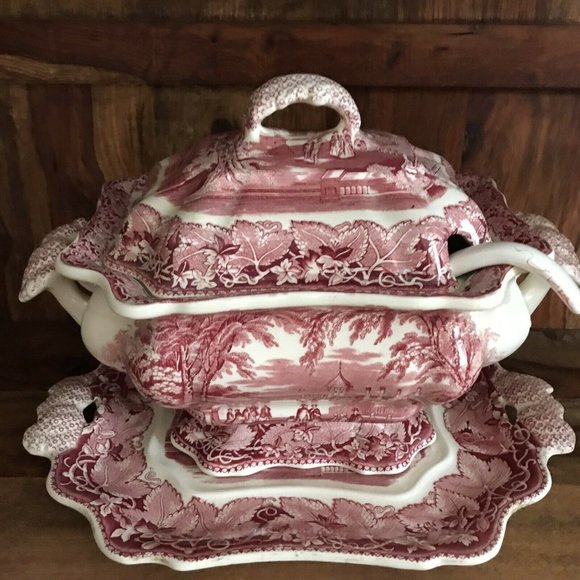 Mason's Ironstone Other - Mason's Vista Pink Ironstone Soup Tureen Set